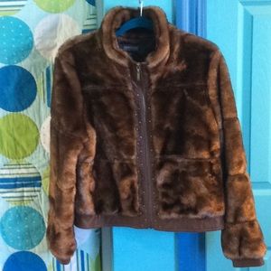 BROWN ACRYLIC FUR JACKET